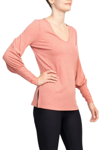Ellen Tracy V - Neck Blouson Long Sleeve Solid Knit Jersey Top - Glamourous Grace