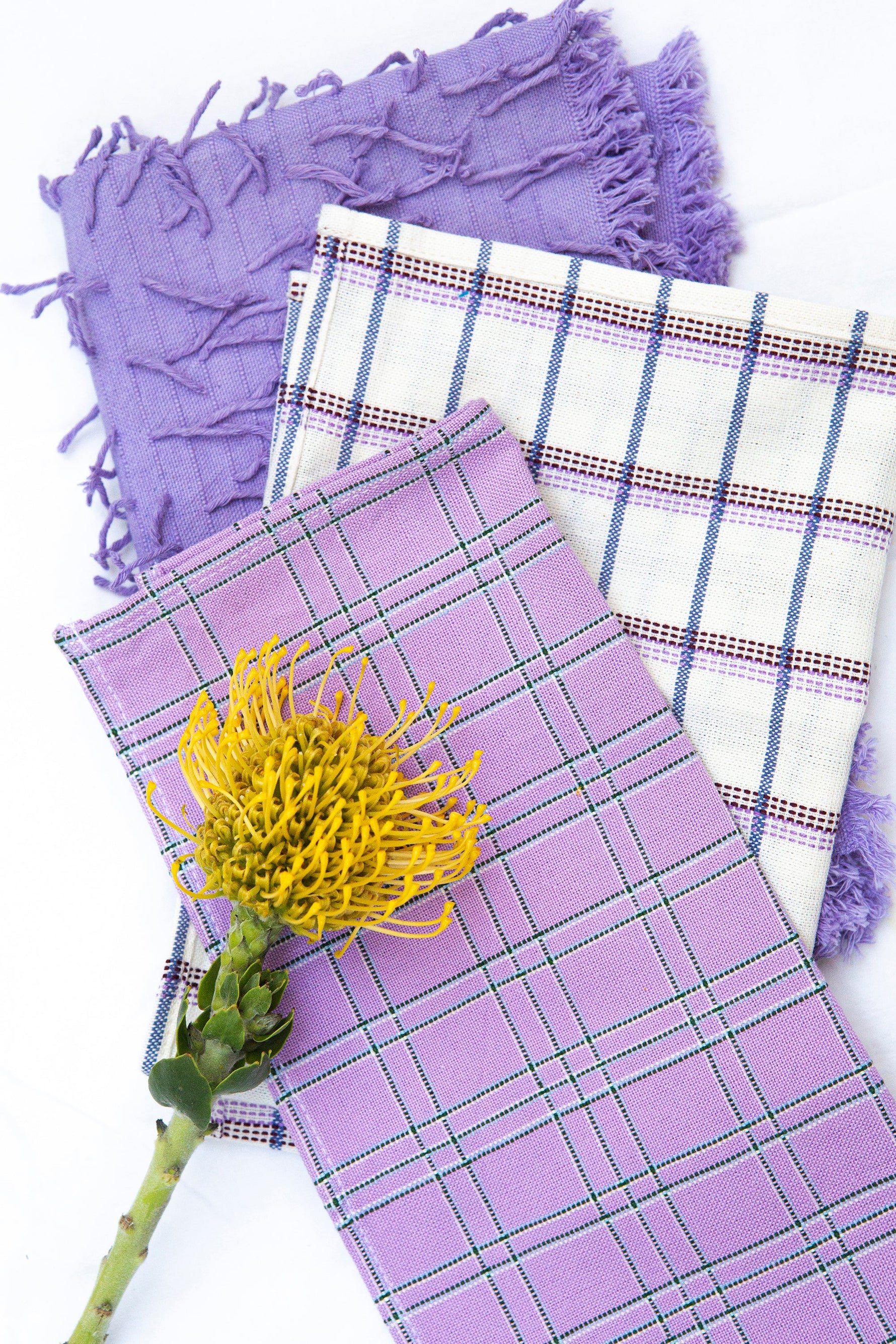 Chiapas Plaid Lilac Cocktail Napkins Set of 4