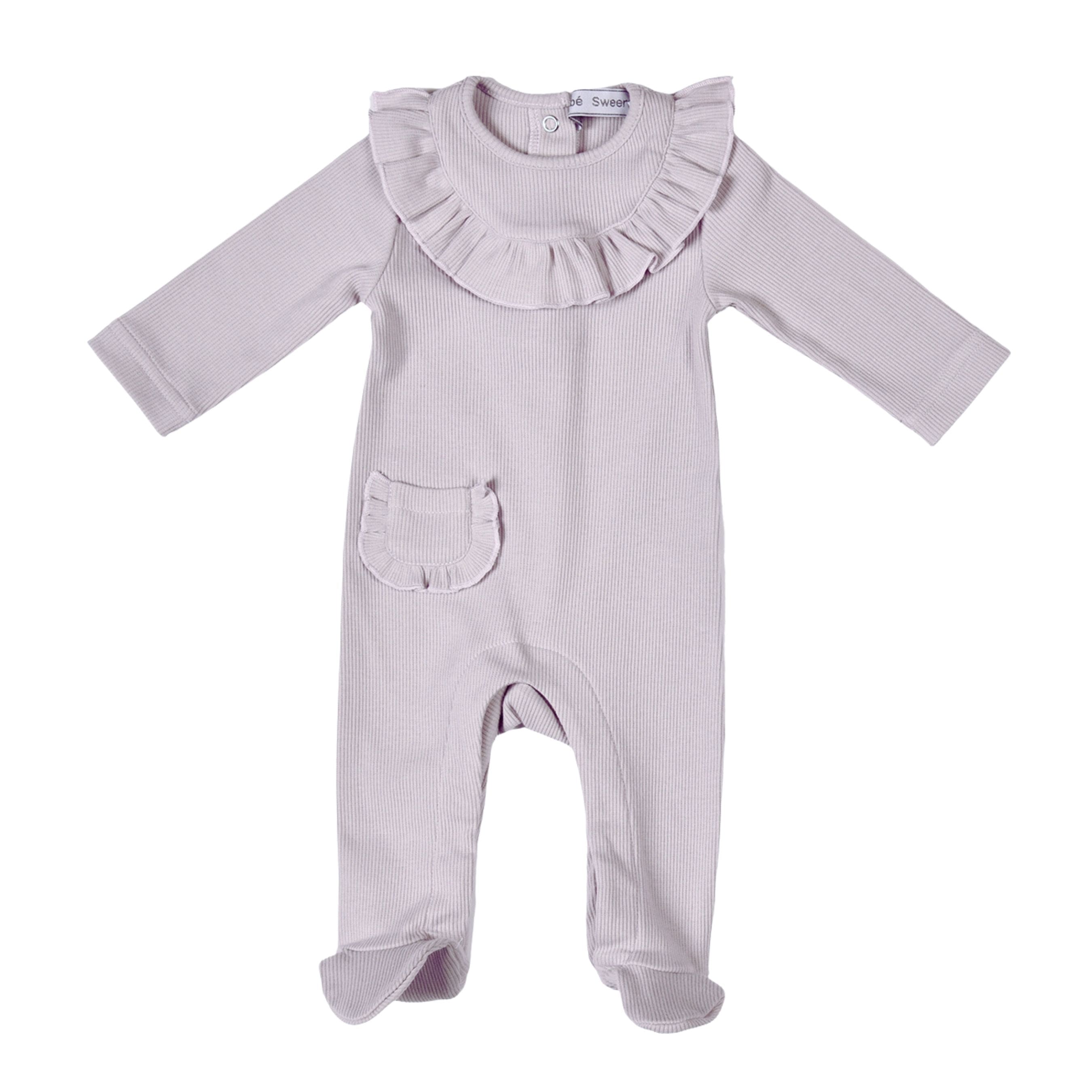 EMILIA | Baby Girls Lilac Ribbed Cotton All-in-One