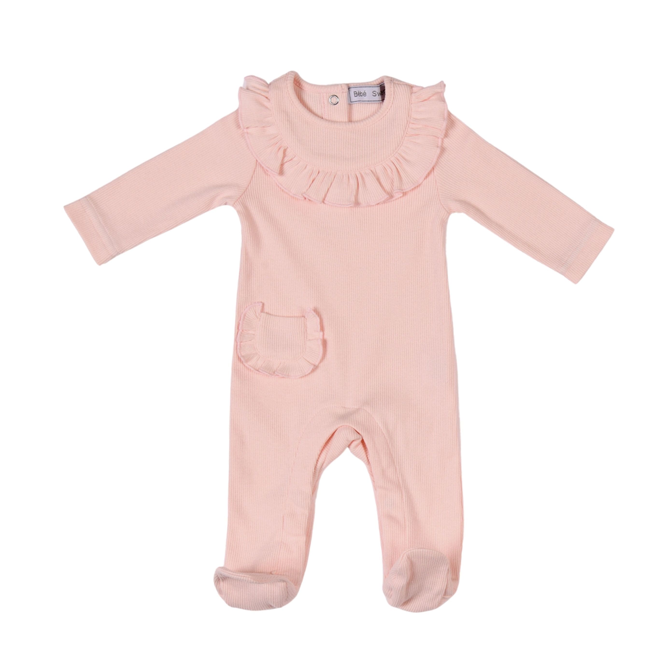 EMILIA | Baby Girls Pink Ribbed Cotton All-in-One