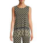 Evan Picone Scoop Neck Sleeveless Moroccan Tile Border Print Shark Bite Hem ITY Top - Glamourous Grace