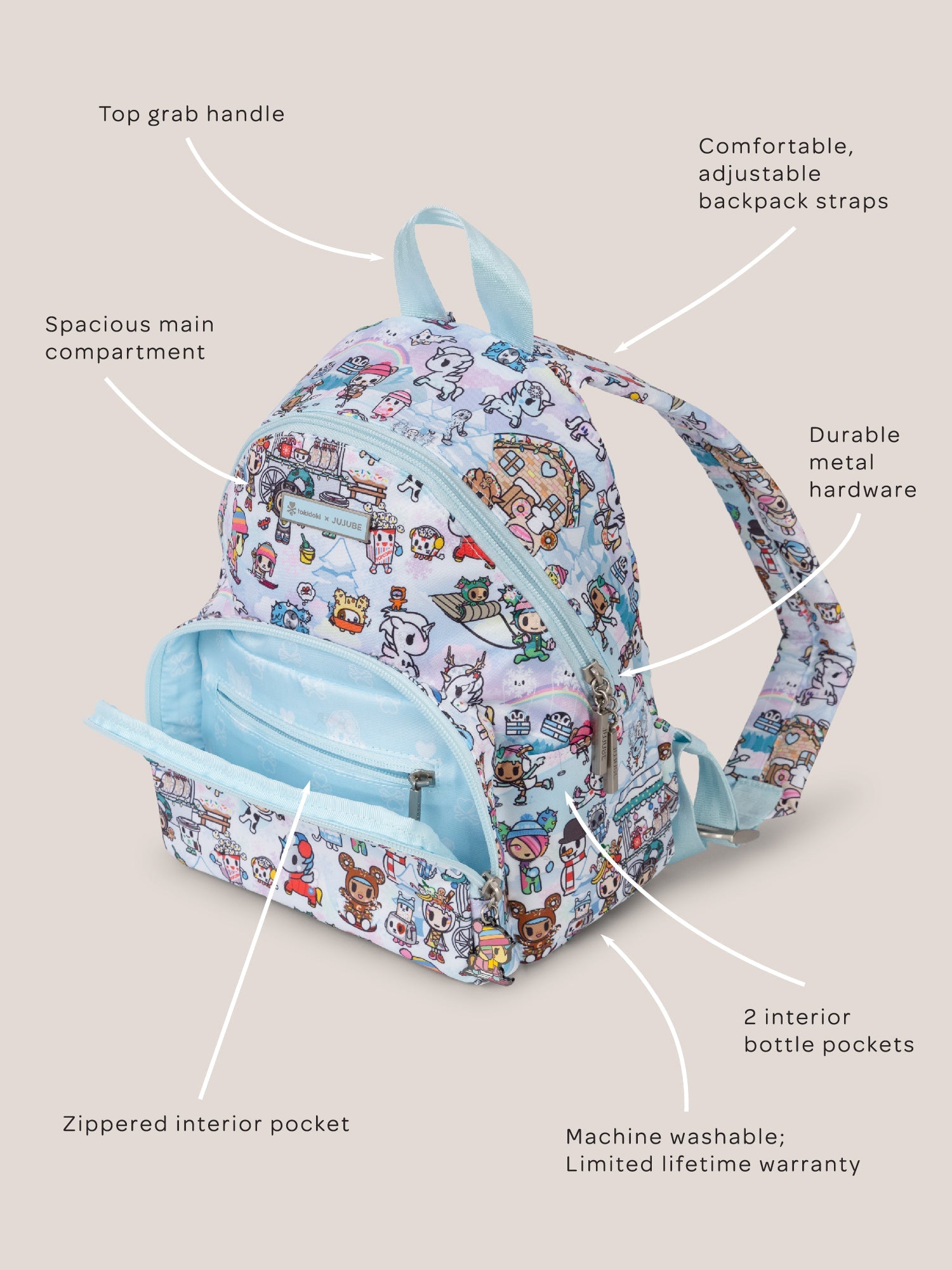 tokidoki Snow Day Everyday Mini Small Diaper Bag Backpack — Ice Blue - By Baano