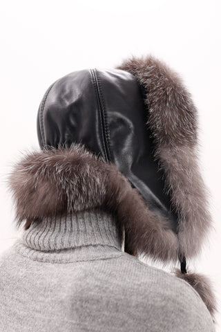 Genuine Silver Fox Fur Genuine Leather Hat