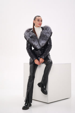 Genuine Silver Fox Fur Down Fill Coat - By Baano