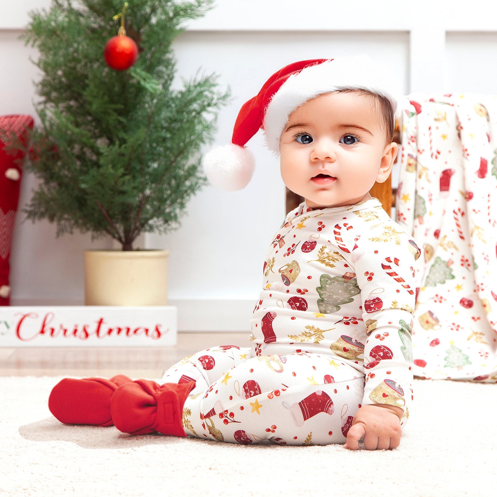 Bamboo Holiday Baby Zip Romper – Christmas One-Piece Pajamas - Noel - By Baano