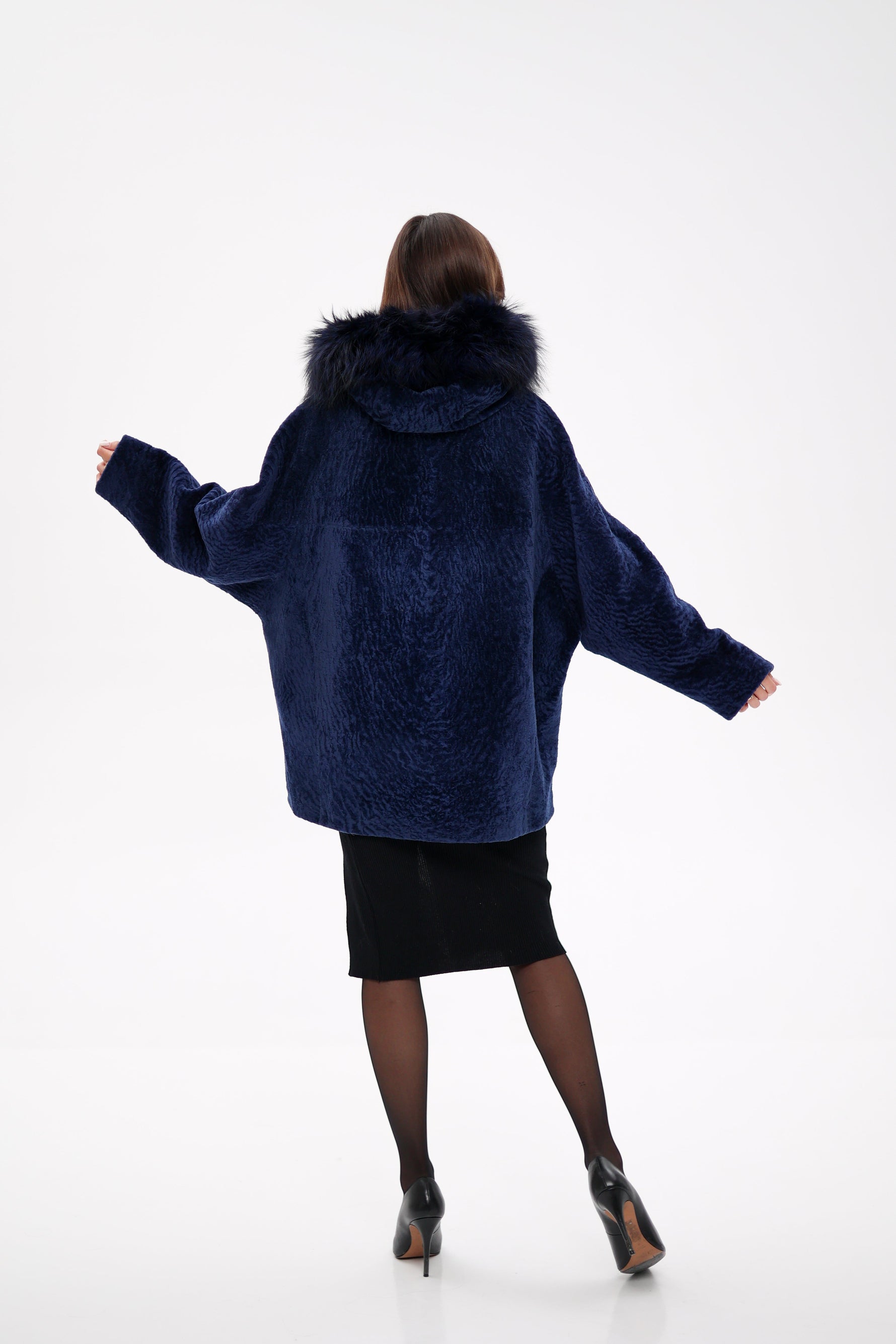 Genuine Shearling Silver Fox Trim Jacket