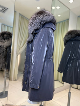 Genuine Silver Fox Fully Lined Hood Rabbit Insulated Parka - By Baano