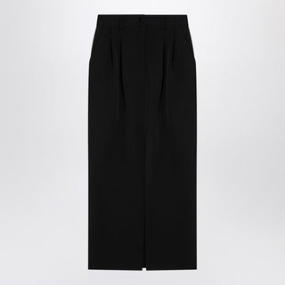Black Gabardine Wool Pencil Skirt