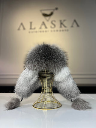 Genuine Silver Fox Fur Genuine Leather Hat