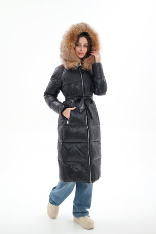 Genuine Silver Fox Fur Alternative Down Fill Coat - By Baano