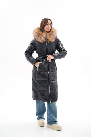 Genuine Silver Fox Fur Alternative Down Fill Coat - By Baano