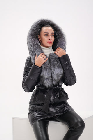 Genuine Silver Fox Fur Down Fill Coat - By Baano