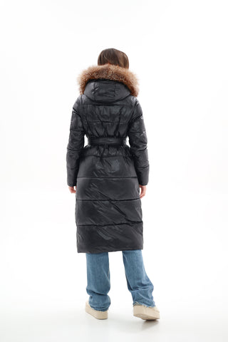 Genuine Silver Fox Fur Alternative Down Fill Coat - By Baano