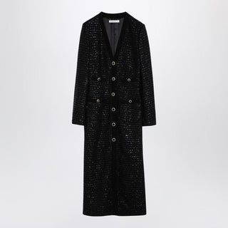 Black Sequin Tweed Midi Dress With Buttons - By Baano