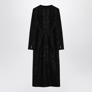 Black Sequin Tweed Midi Dress With Buttons - By Baano