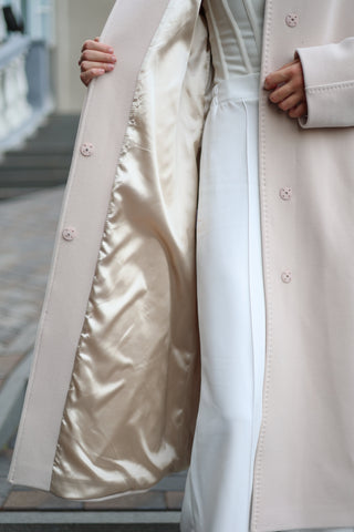 Band Collar Wool Blend Coat in Ivory