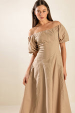 PROTECTING MY PEACE TAUPE WOVEN MIDI DRESS - By Baano