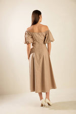 PROTECTING MY PEACE TAUPE WOVEN MIDI DRESS - By Baano