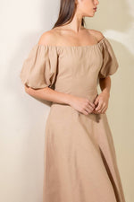 PROTECTING MY PEACE TAUPE WOVEN MIDI DRESS - By Baano