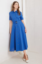 LUXE LIVING BLUE WOVEN MIDI DRESS - By Baano