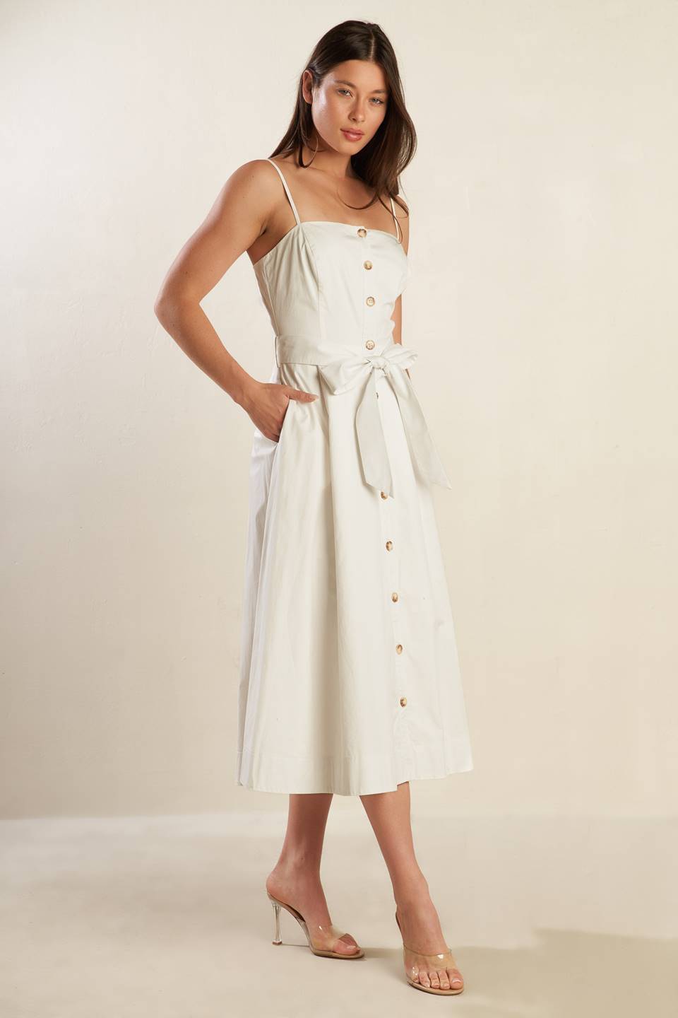 A DAY IN THE MEADOW WHITE WOVEN MIDI DRESS - By Baano