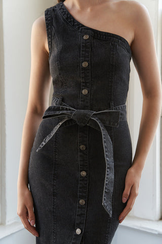 SOMEWHERE UP ABOVE DENIM MIDI DRESS - By Baano