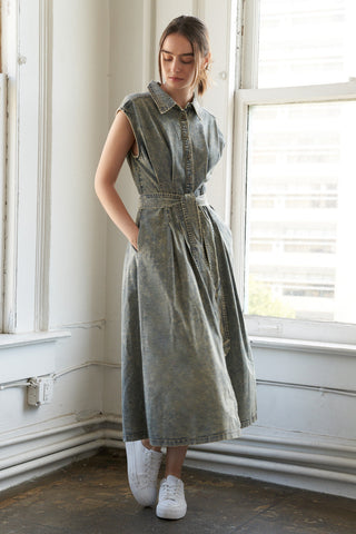 SUNSHINE SQUEEZE DENIM MIDI DRESS - By Baano