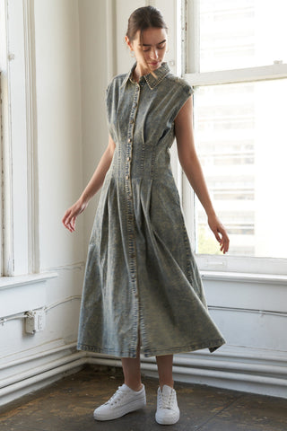SUNSHINE SQUEEZE DENIM MIDI DRESS - By Baano