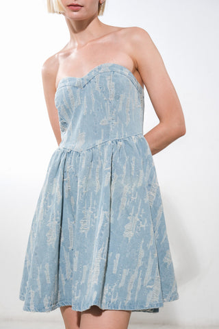 DELIGHTFULLY DAINTY DENIM MINI DRESS - By Baano