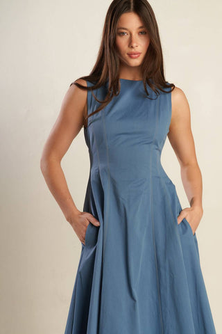 STAYING IN THE CITY WOVEN MIDI DRESS - By Baano