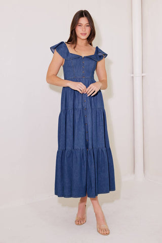 ONCE UPON A TIME DENIM BLUE MIDI DRESS - By Baano