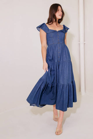 ONCE UPON A TIME DENIM BLUE MIDI DRESS - By Baano
