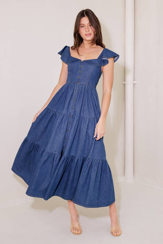 ONCE UPON A TIME DENIM BLUE MIDI DRESS - By Baano