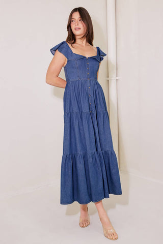 ONCE UPON A TIME DENIM BLUE MIDI DRESS - By Baano
