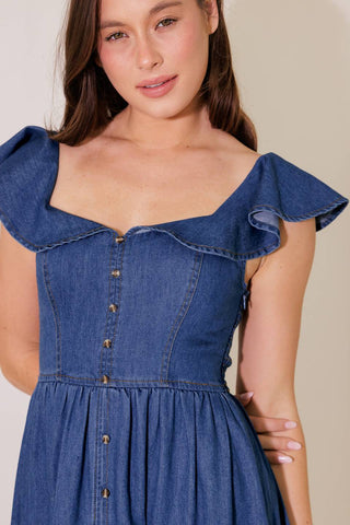 ONCE UPON A TIME DENIM BLUE MIDI DRESS - By Baano