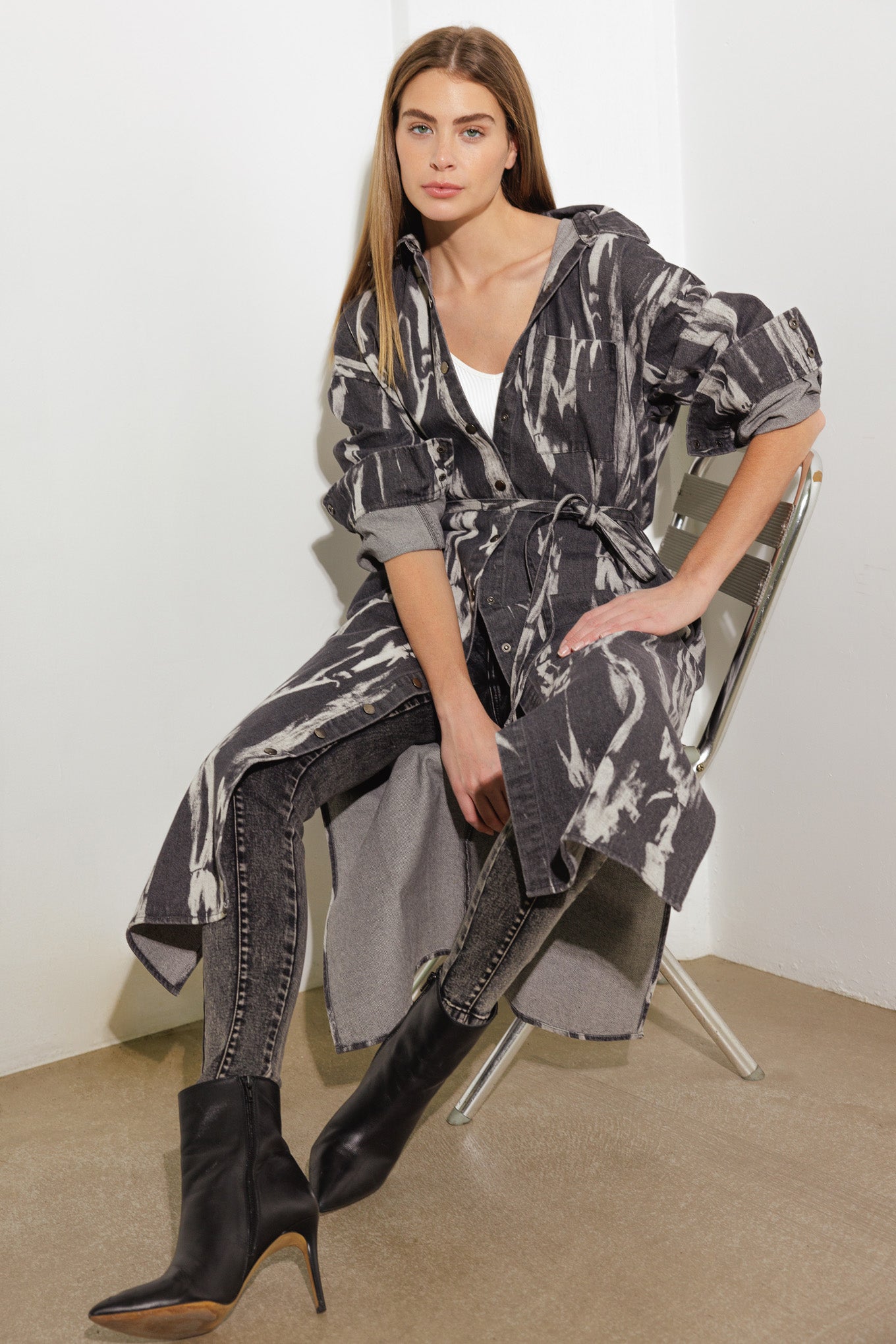 HERE & NOW WOVEN DENIM MIDI SHIRT DRESS - By Baano