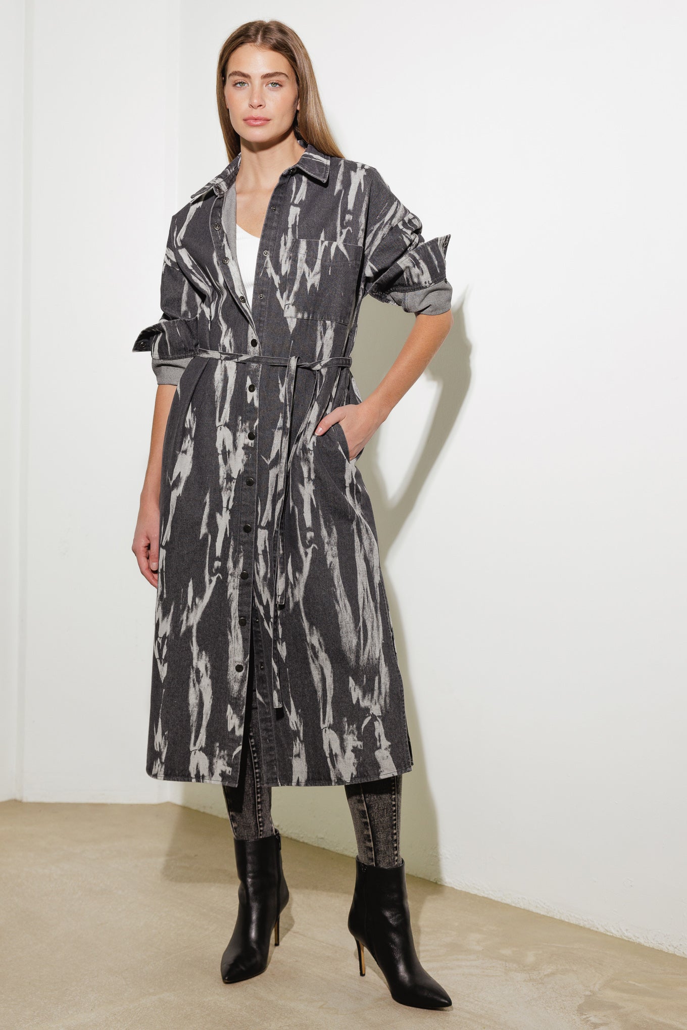 HERE & NOW WOVEN DENIM MIDI SHIRT DRESS - By Baano