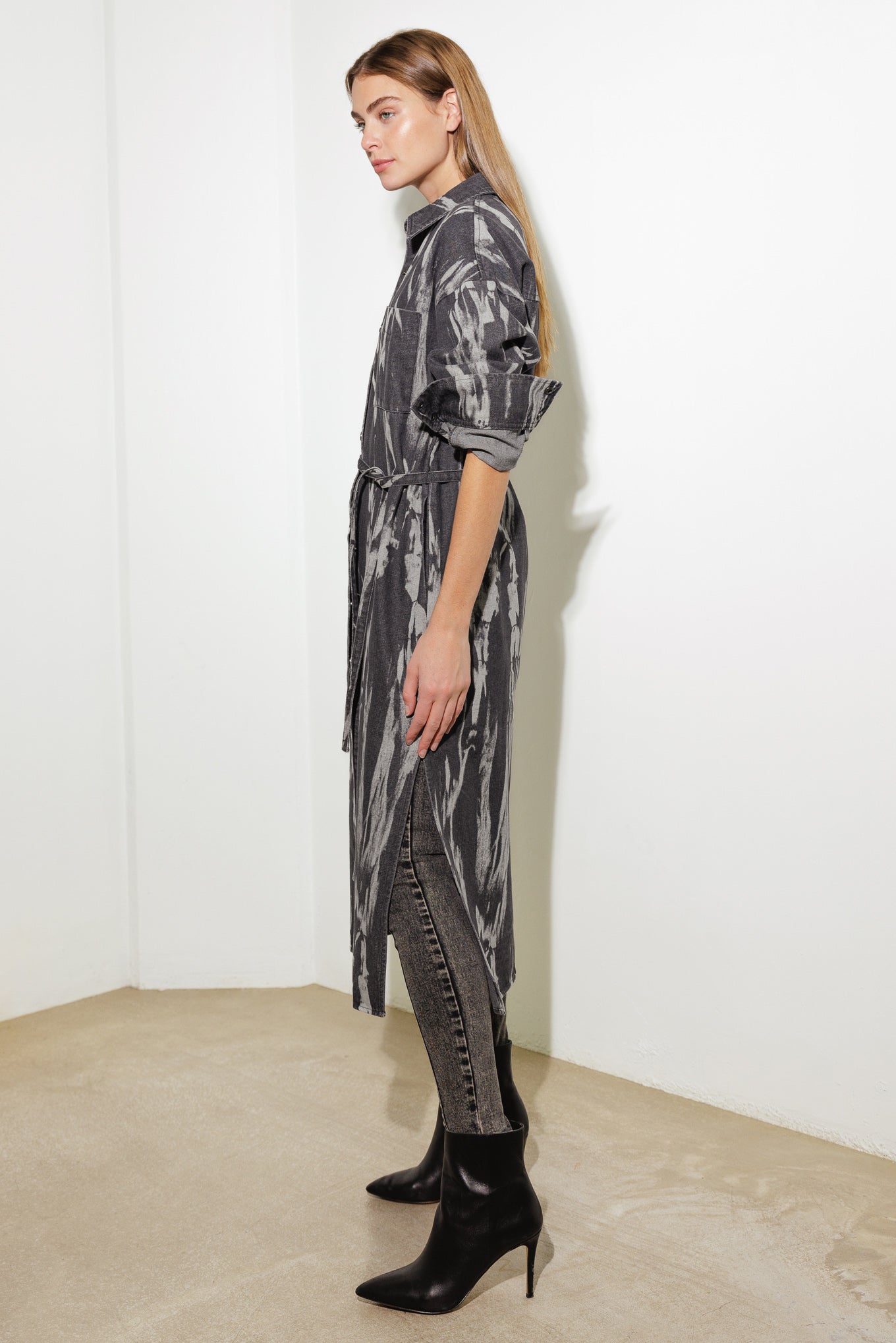 HERE & NOW WOVEN DENIM MIDI SHIRT DRESS - By Baano