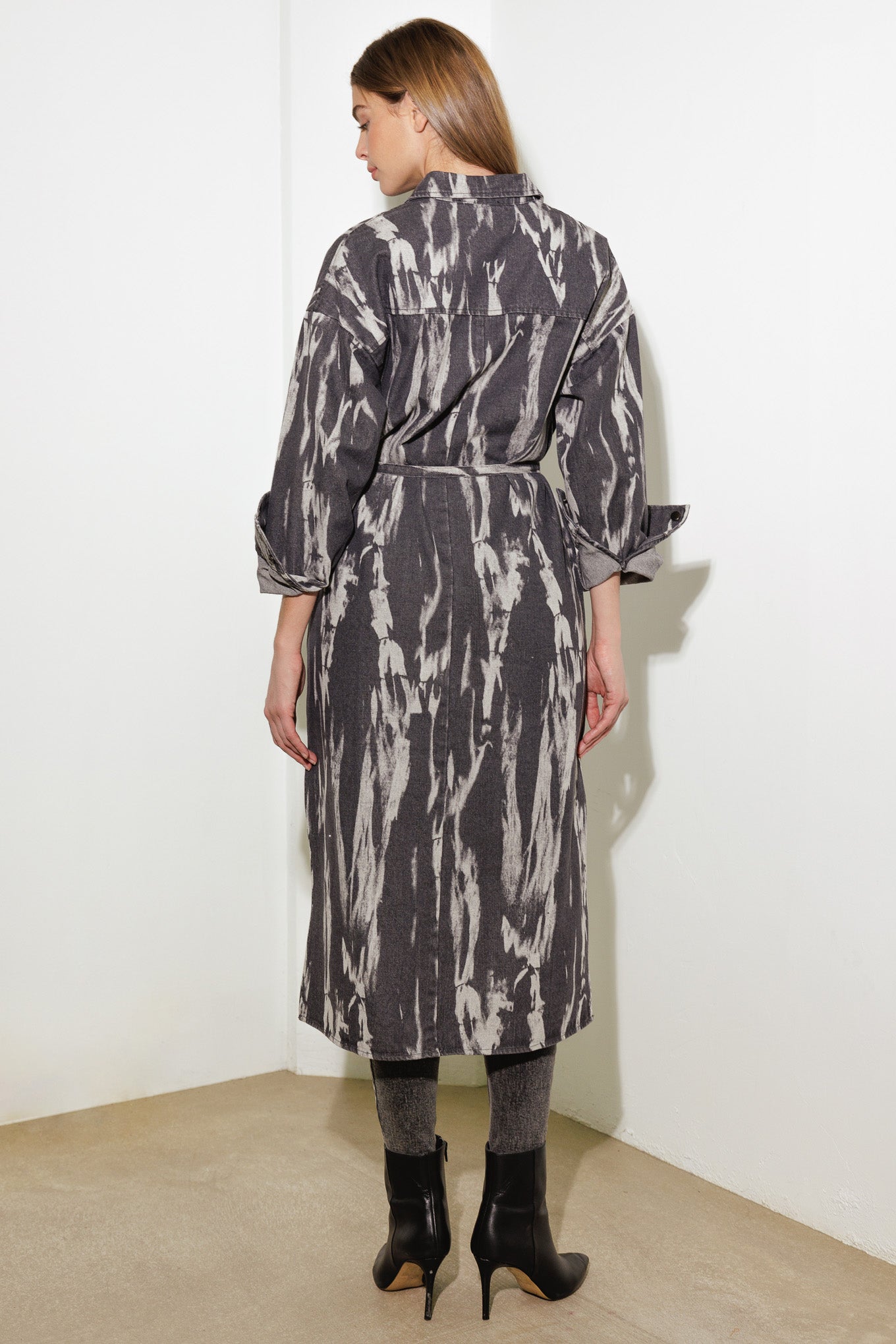 HERE & NOW WOVEN DENIM MIDI SHIRT DRESS - By Baano