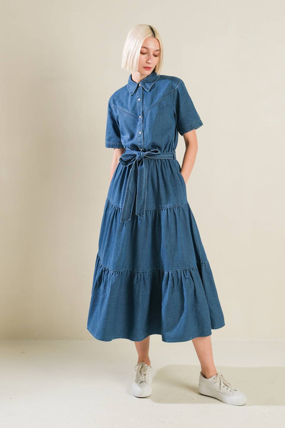 ABSOLUTE EDGE DENIM MIDI DRESS - By Baano