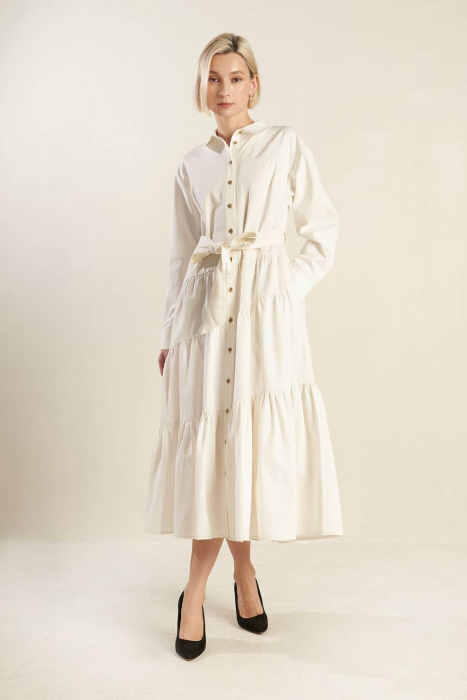 ANYTIME NOW WOVEN TWILL MIDI DRESS - By Baano