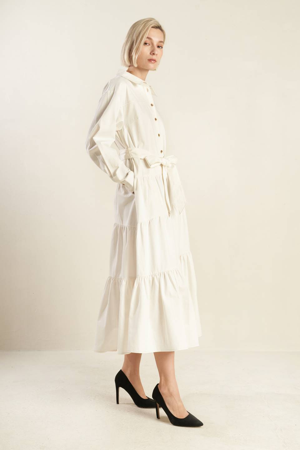 ANYTIME NOW WOVEN TWILL MIDI DRESS - By Baano