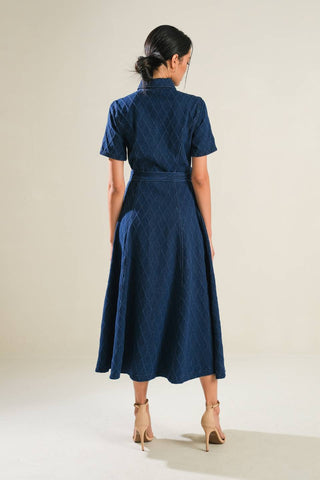 CONFIDENT STRIDES DENIM MIDI DRESS - By Baano