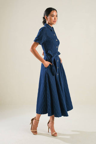 CONFIDENT STRIDES DENIM MIDI DRESS - By Baano