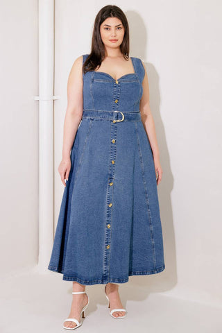 PRETTIEST BEHAVIOR DENIM MIDI DRESS - By Baano