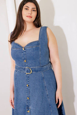 PRETTIEST BEHAVIOR DENIM MIDI DRESS - By Baano