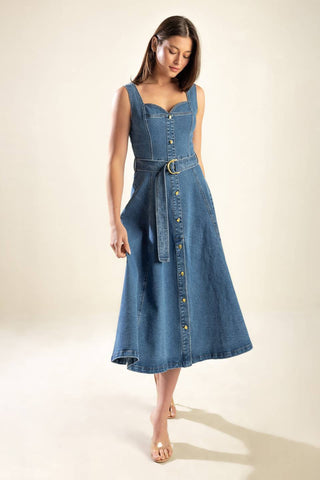 PRETTIEST BEHAVIOR DENIM MIDI DRESS - By Baano
