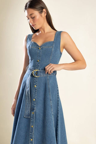 PRETTIEST BEHAVIOR DENIM MIDI DRESS - By Baano