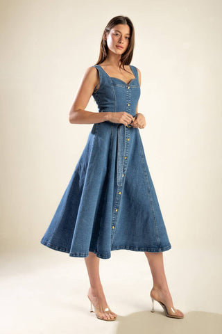 PRETTIEST BEHAVIOR DENIM MIDI DRESS - By Baano