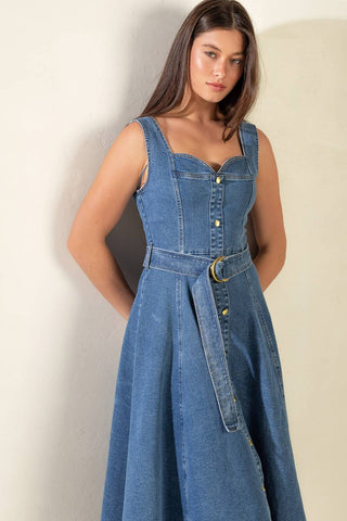 PRETTIEST BEHAVIOR DENIM MIDI DRESS - By Baano